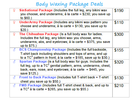 Body Waxing Fees at River Rock In Eau Claire, Wisconsin. Fees for Underarm wax, bikini wax, nose wax, ear wax, leg wax, arm wax, back wax, in Eau Claire, Wisconsin